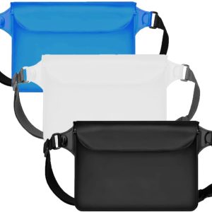 3-Pack Waterproof Bag with Adjustable Waistband and Touch Sensitive Screen, Keeping Your Phone and Valuables Dry, Perfect for Drifting, Swimming, Kayaking, Rowing, Fishing… (Black+White+Bule)