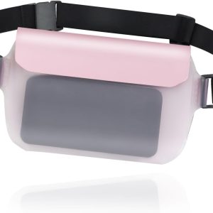 Waterproof Phone Pouch, Transparent and Touchable Fanny Pack for Women Men, Universal Beach Bags Waterproof Sandproof with Adjustable Waist Strap (Pink)