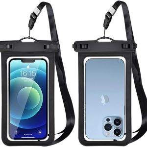 2 Pack Waterproof Phone Pouch Beach Lanyard IPX8 Cell Phone Dry Bag Compatible for Phone 16 15 14 13 12 11 Protector up to 6.5" Black