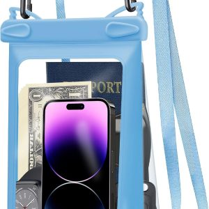Universal Oversized Floating Waterproof Pouch with Lanyard,Underwater Dry Bag for iPhone 15 14 13 12 11 Pro Max XS XR X,Samsung Galaxy S24 S23 S22 S21 FE Ultra,Float Case Vacation Essential,Blue