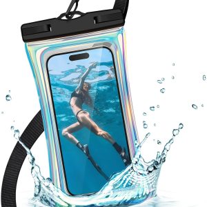 Laser Colorful Floating Airbag Mobile Phone Waterproof Bag with Cross-Body Lanyard, Underwater Screen Touchable, Compatible with iPhone 14/13/12/11/11 Pro/SE/XR/8P/7 Galaxy up to 7.0"