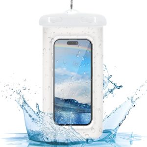 IP68 Floating Waterproof Phone Pouch/Case with Two lanyards for iPhone Samsung Google Cell Phone Dry Bag up to 7" Camping Essentials (White)