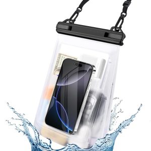 Large Waterproof Phone Pouch - [Oversized] [Floating] Waterproof Pouch for iPhone Galaxy Google and More, IPX8 Waterproof Dry Bag for Beach Vacation Belongings, Clear White