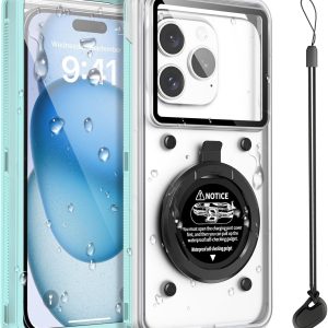 Waterproof Phone Case, Underwater Snorkeling Diving Phone Case, Universal Self-Check Water Proof Pouch Dry Bag Up to 6.9 Inch for iPhone 16/15/14/13/12/11/Samsung S24/S23/Google - Green