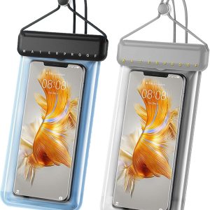 [2 Pack Universal Waterproof Phone Pouch，IPX8 Water Proof Cell Phone Dry Bag for iPhone 15 14 13 12 11 XS XR X Pro Max Plus Mini, Diving Beach Fishing Dry Bags Waterproof (Black/Gray)