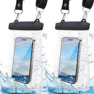 [Up to 8"] IP68 Large Waterproof Phone Pouch/Bag 2Pack with Detachable Two Lanyards for iPhone Samsung Google Cell Phone Double Space Dry Bag/Case Camping Essentials (White)