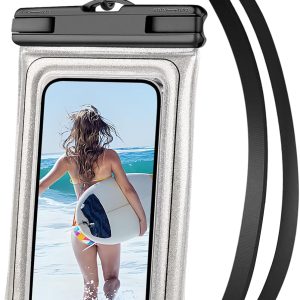 Floating Waterproof Phone Pouch, IPX68 Waterproof Phone Case with Lanyard for iPhone 16 15 14 13 Pro Max Samsung S25 S24 S23 S22, Up to 7", Beach Vacation Essentials, Glitter Silver