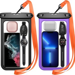 2 Pcs Waterproof Phone Pouch, [Up to 10" Large] Universal IPX8 Waterproof Cell Phone Case Dry Bag with Lanyard for iPhone 16 Pro Max/16E/15/14/13,Galaxy S25 Ultra/S24/S23 for Vacation -Purple