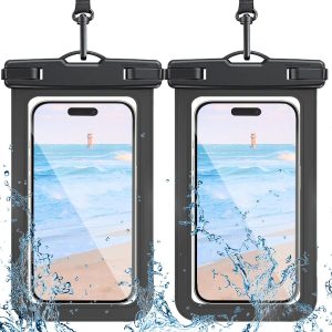 2 Pack Waterproof Phone Pouch with Adjustable Lanyard for iPhone 16 15 14 13 12 Pro Max, for Samsung Galaxy S25/S24 up to 7.5", IPX8 Water Proof Phone Case Dry Bags Black/Black