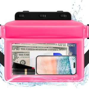 Large Floating Waterproof Phone Pouch with Adjustable Waist Strap, Water Proof Fanny Pack Dry Bag Wallet for Cellphone Passport Watch and Valuables, Beach Essential for Swimming Snorkeling -Pink